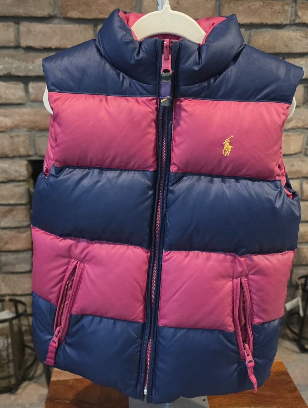 Polo Ralph Lauren Kids Reversible Puffer Vest Pink Navy Blue Size 6 Great Cond